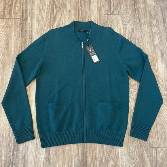 NWT Greyson Golf Sagaponack Full Zip Wool Sweater Green Medium MSP23S03
